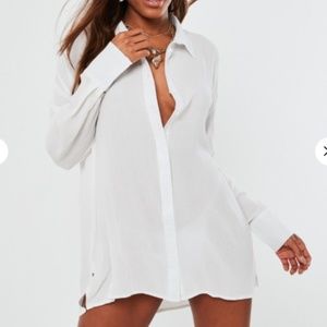 White Crinkle Cover Up Beach Shirt